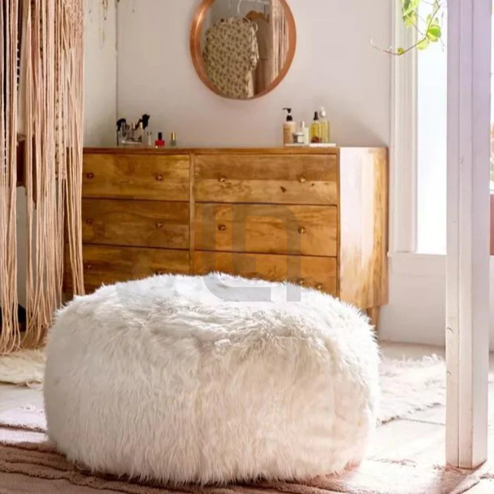 Shaggy Faux Fur Ottoman Bean Bag Stool - White — Bean Bags price in Pakistan