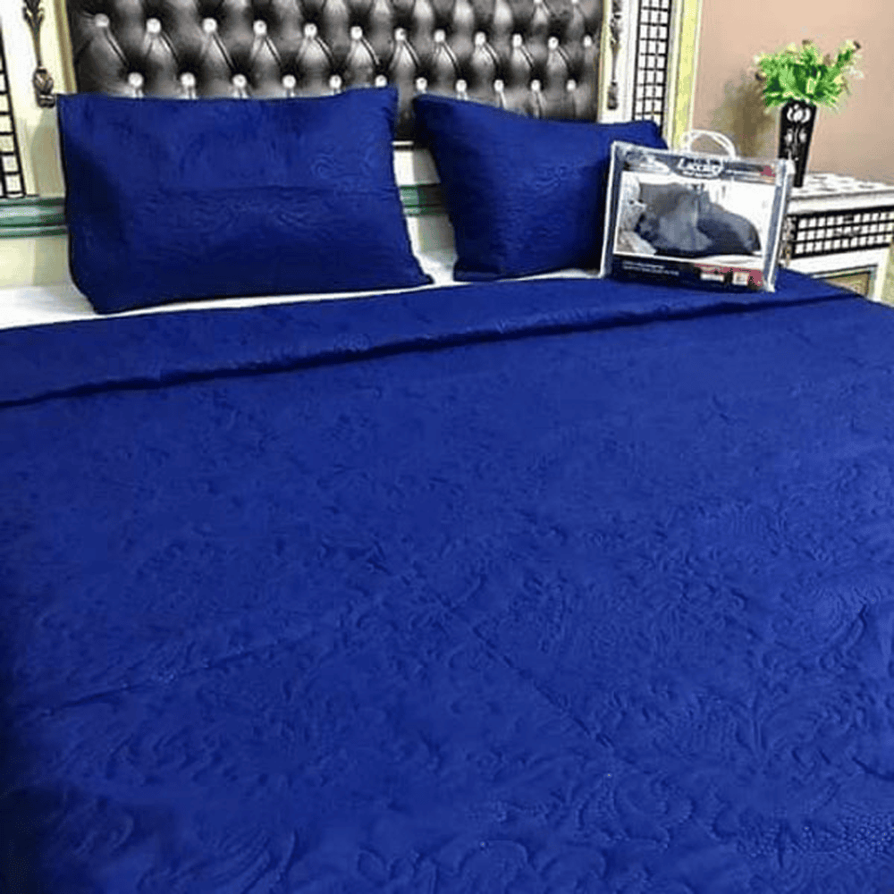 Embossed Fabric Quilted Bedspread – Blue — Bedspreads price in Pakistan