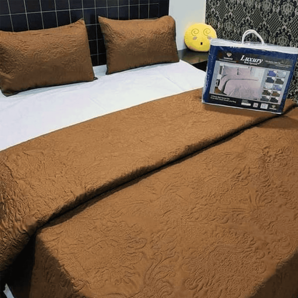 Embossed Fabric Quilted Bedspread – Warm Tan — Bedspreads price in Pakistan