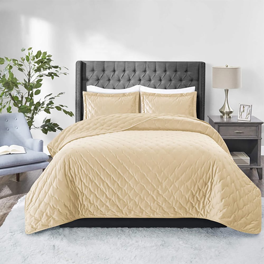Velvet Quilted Bedspread - Beige — Bedspreads price in Pakistan