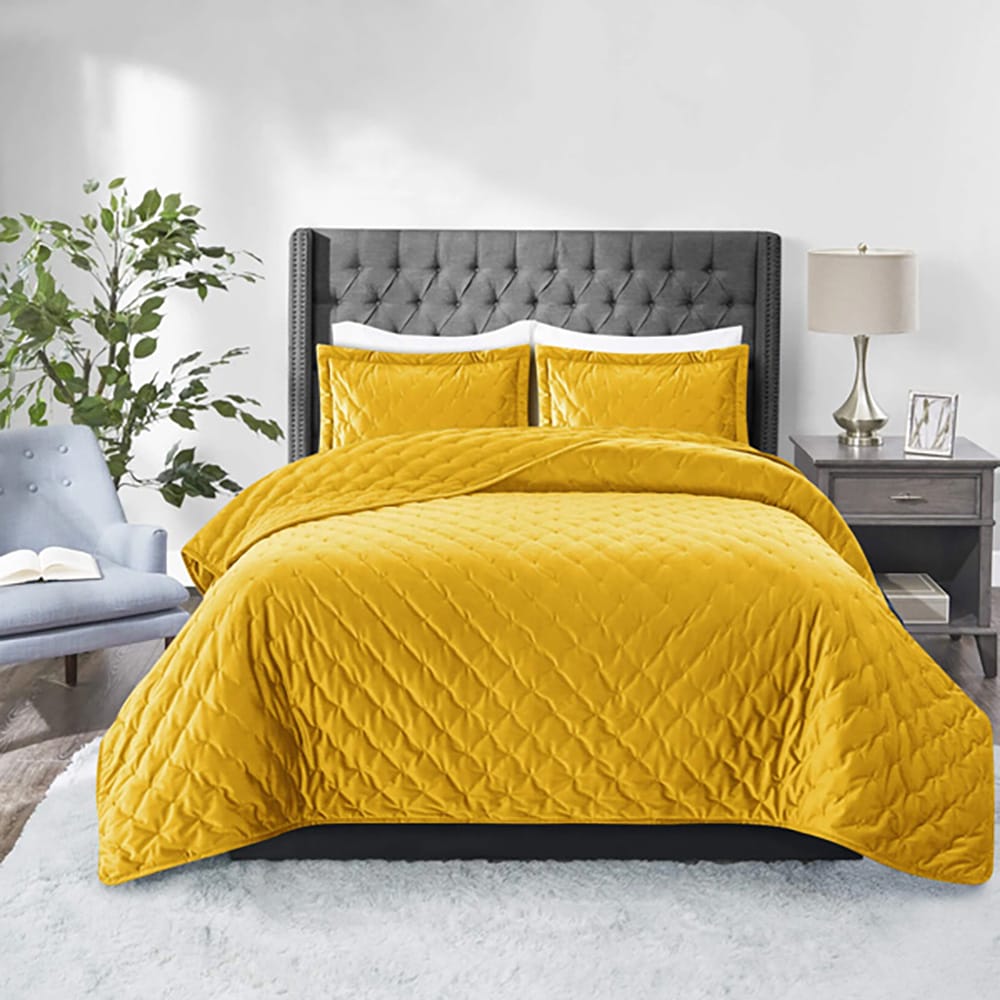 Velvet Quilted Bedspread - Yellow โ Bedspreads price in Pakistan