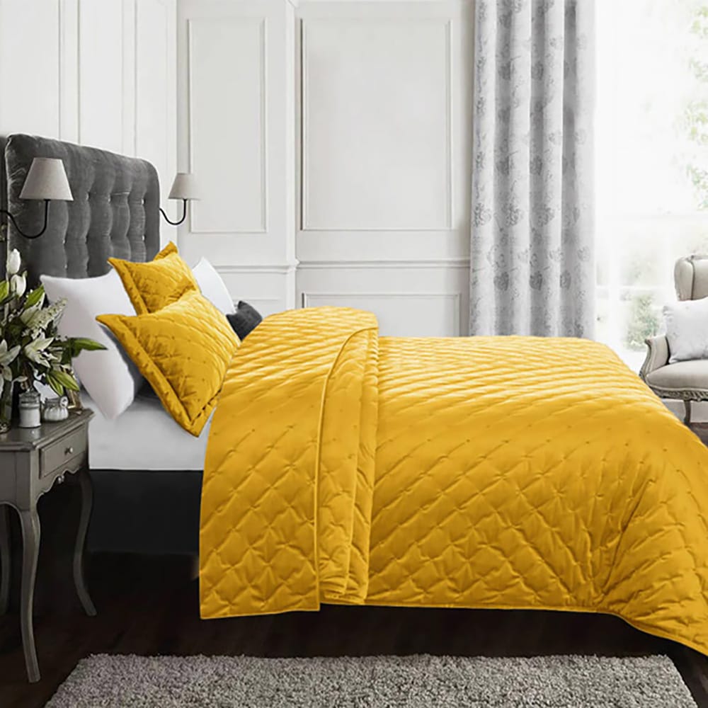 Velvet Quilted Bedspread - Yellow — view 2