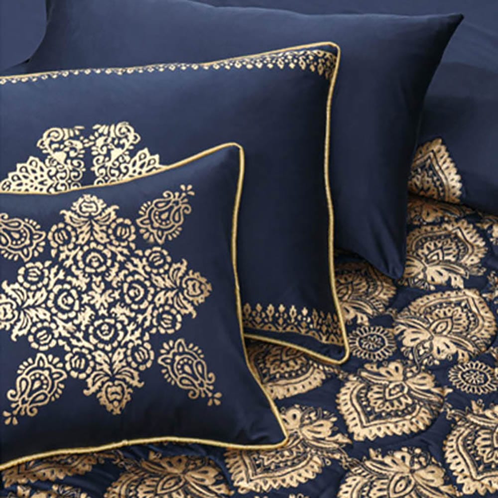 8 Pcs Comforter Set Cotton Sateen Block Printed – Blue — view 2