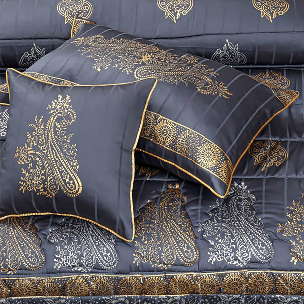 8 Pcs Comforter Set Cotton Sateen Block Printed – Mira Dove — view 2