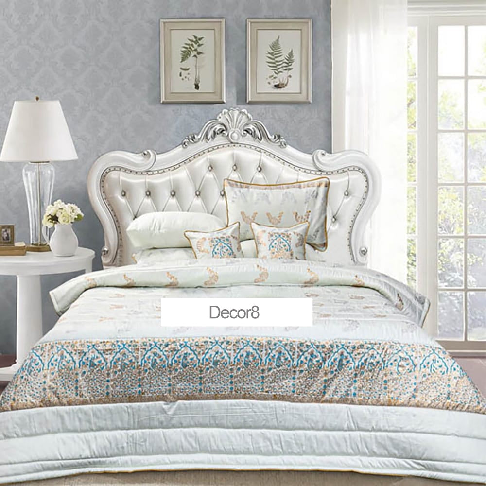 8 Pcs Comforter Set Cotton Sateen Block Printed – Symphony White — Bridal Bedding Sets price in Pakistan