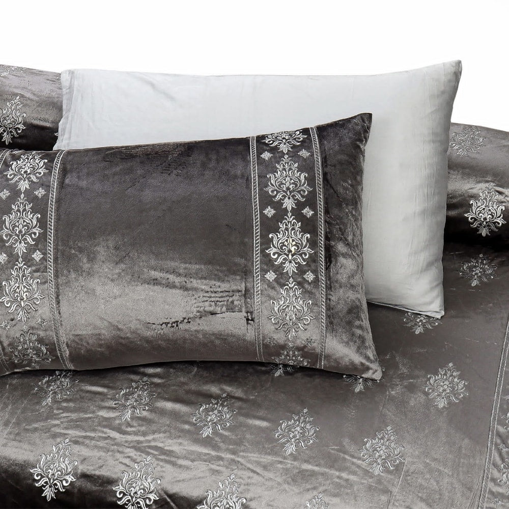 8 Pcs Bridal Velvet Bed Sheet Comforter Set – Charcoal — view 2