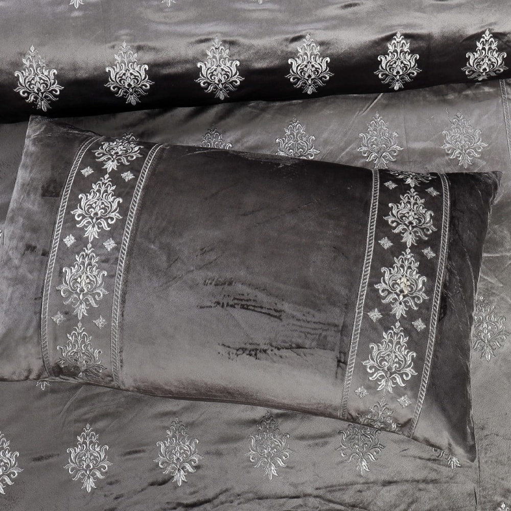 8 Pcs Bridal Velvet Bed Sheet Comforter Set – Charcoal — view 4