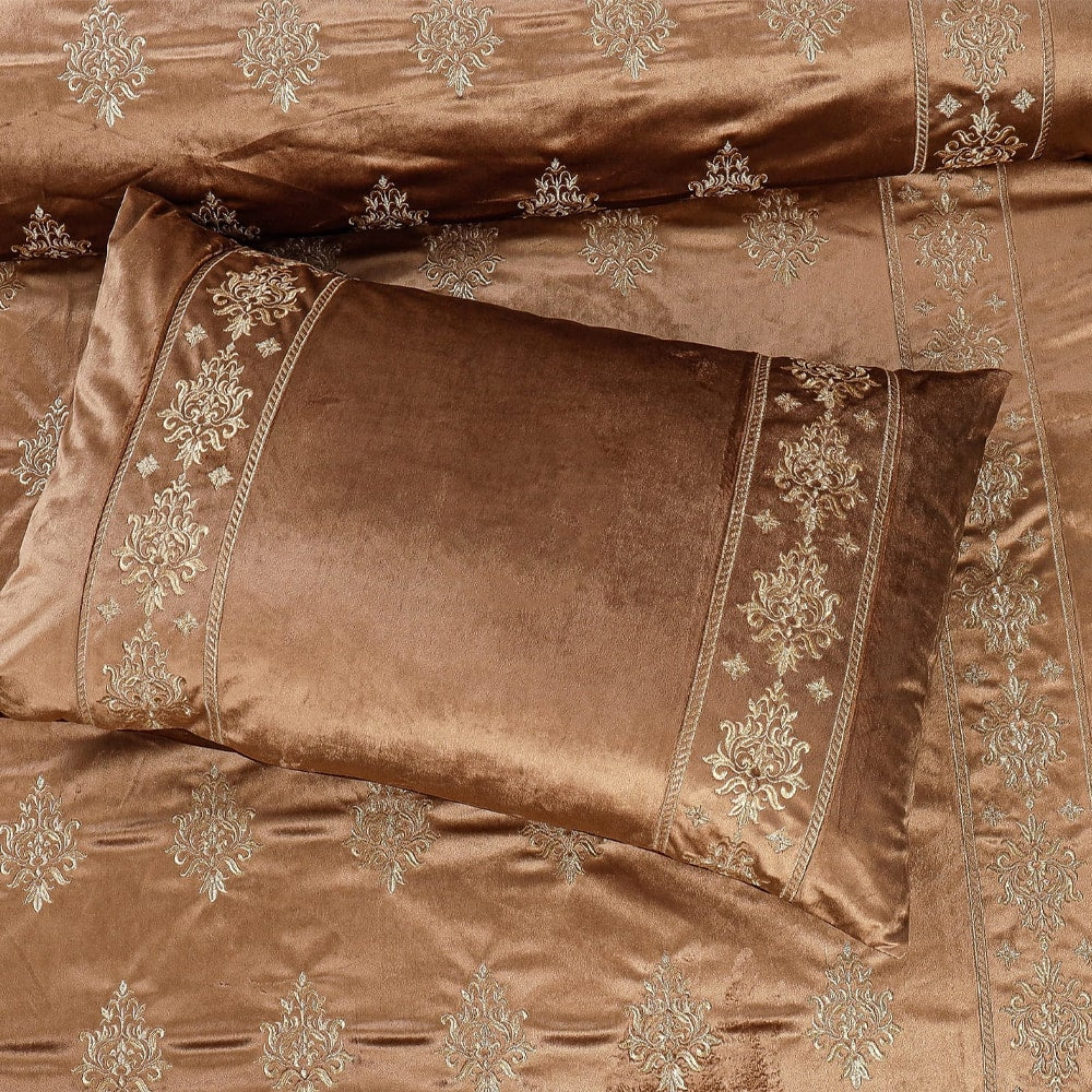 8 Pcs Bridal Velvet Bed Sheet Comforter Set – Mustard — view 2