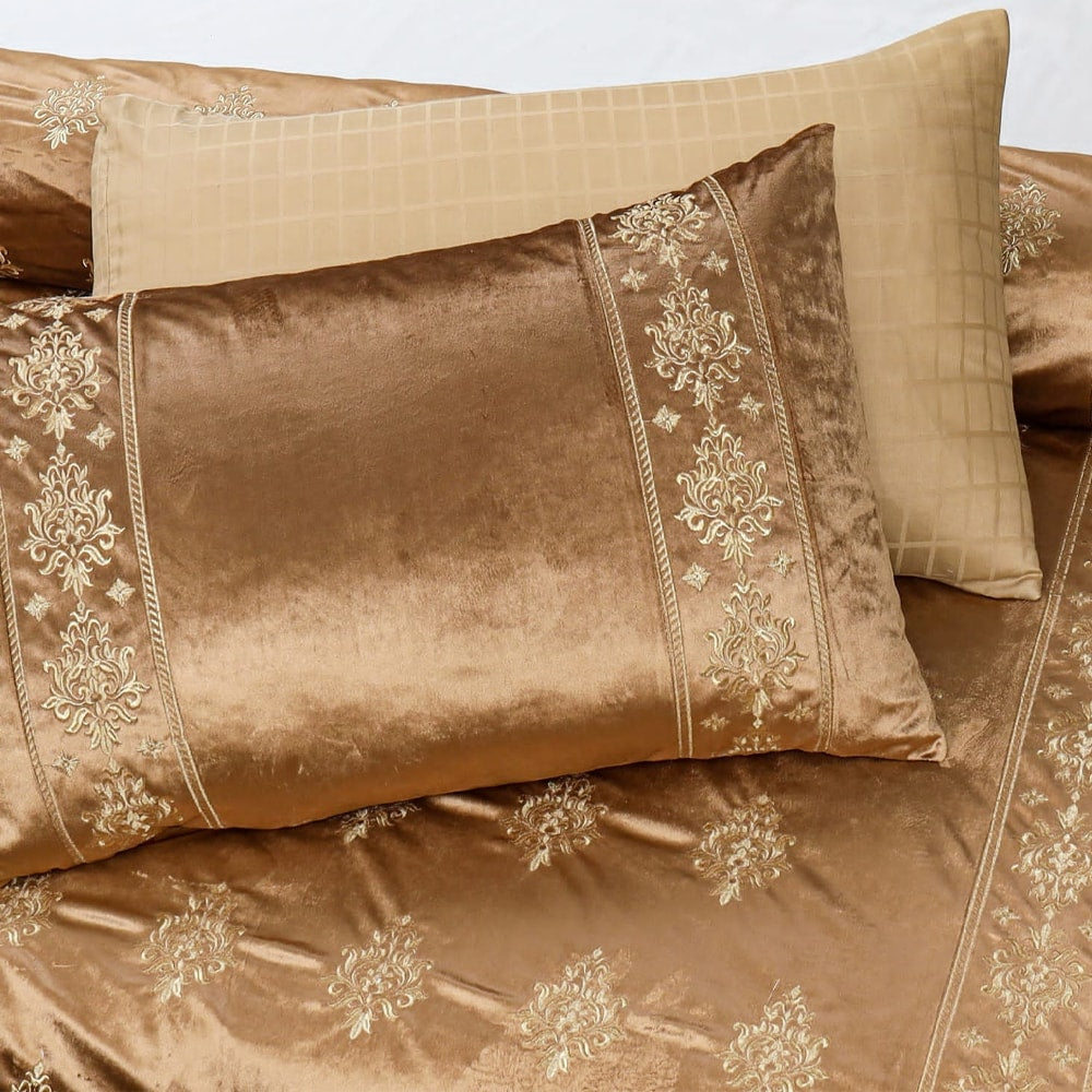 8 Pcs Bridal Velvet Bed Sheet Comforter Set – Mustard — view 3