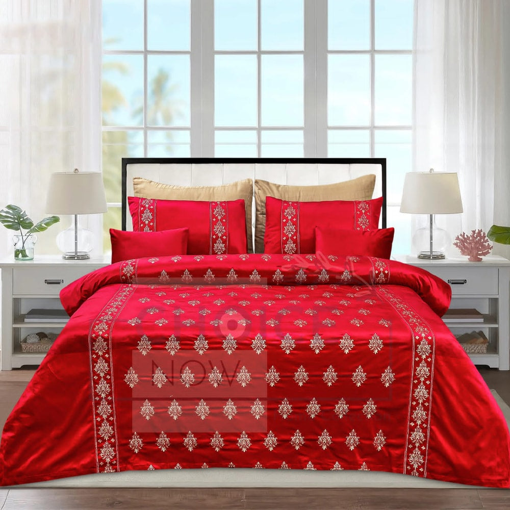 8 Pcs Bridal Velvet Bed Sheet Comforter Set – Red — Bridal Bedding Sets price in Pakistan