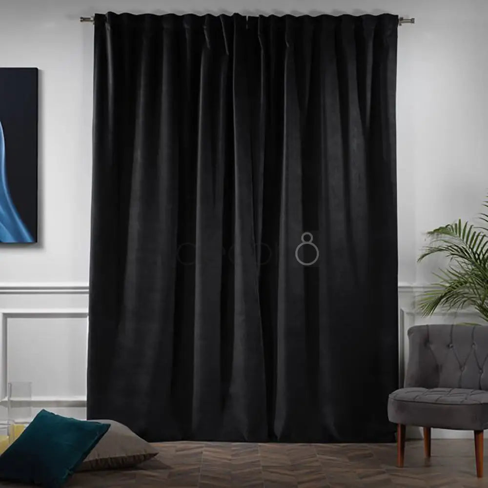 Premium Velvet Curtains For Bedroom & Living Room - Black — view 2