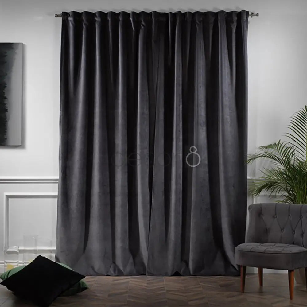 Premium Velvet Curtains For Bedroom & Living Room - Charcoal — view 2