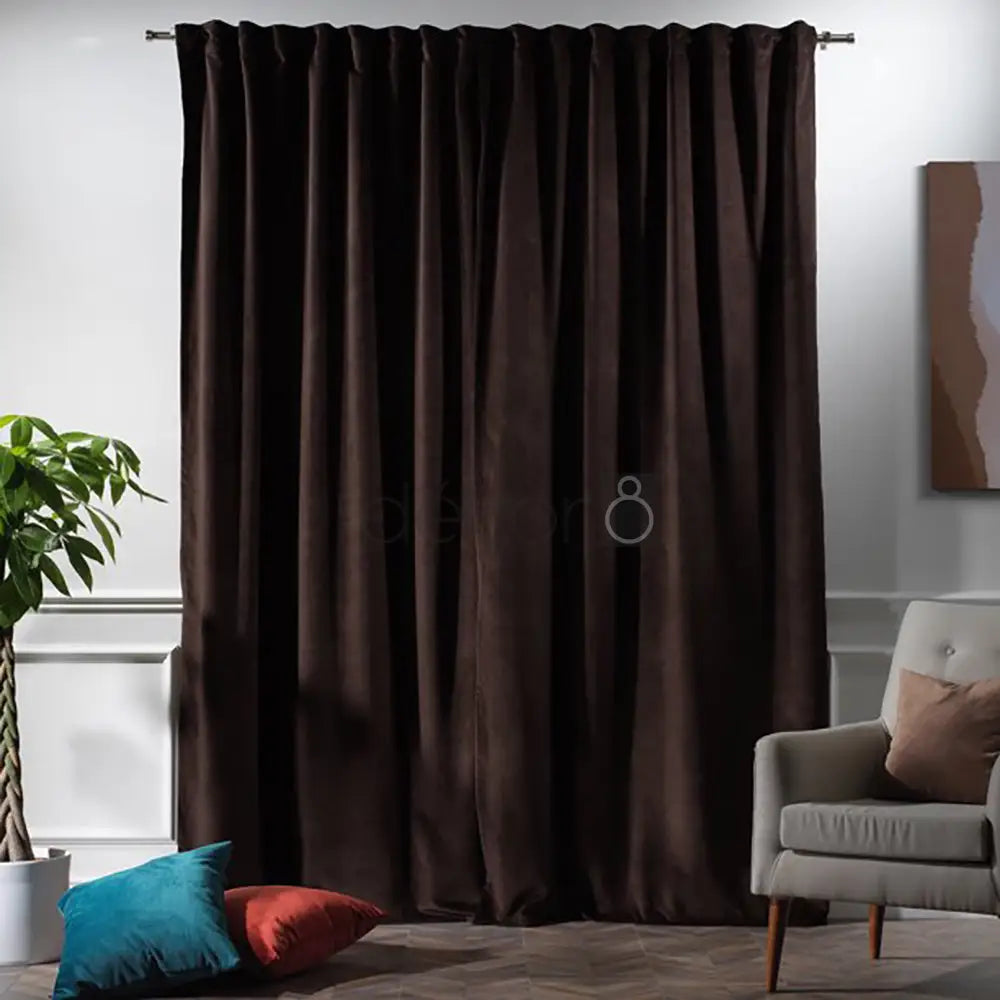Premium Velvet Curtains For Bedroom & Living Room - Dark Brown — view 2
