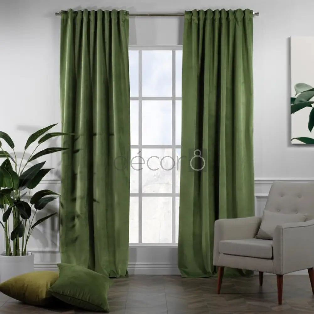 Premium Velvet Curtains For Bedroom & Living Room - Olive Green — Curtains price in Pakistan