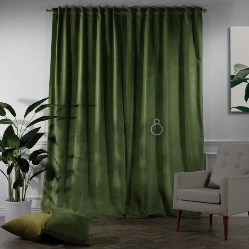 Premium Velvet Curtains For Bedroom & Living Room - Olive Green — view 2
