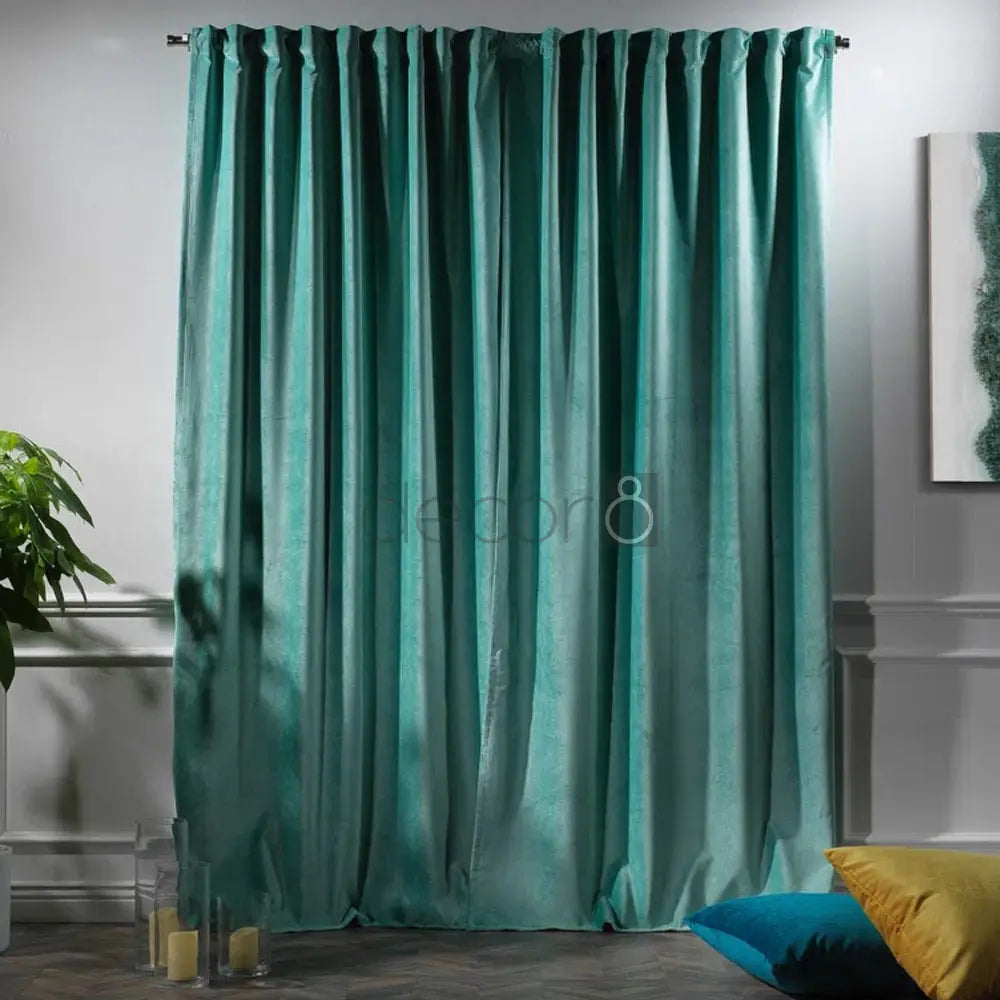 Premium Velvet Curtains For Bedroom & Living Room - Teal — view 2