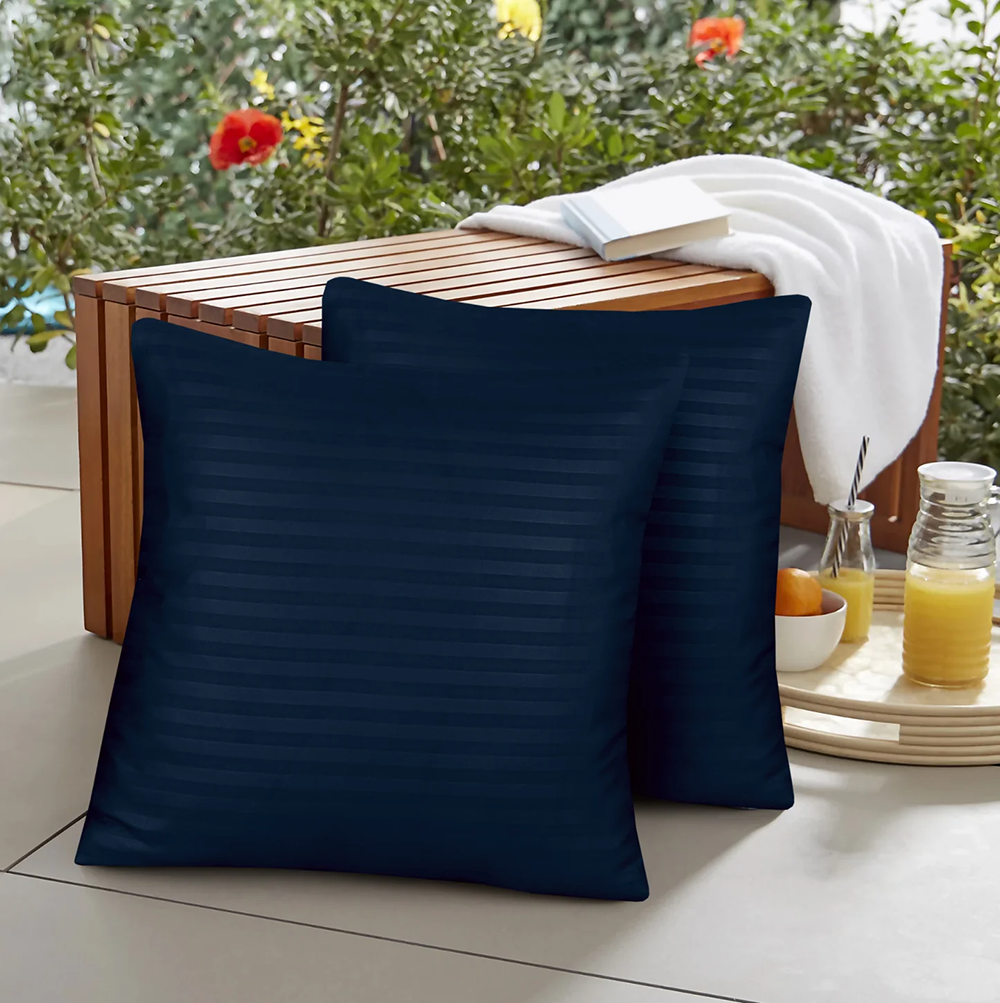 Pack of 5 Premium Satin Stripe Cushion Covers - Dark Blue — Cushion Covers price in Pakistan