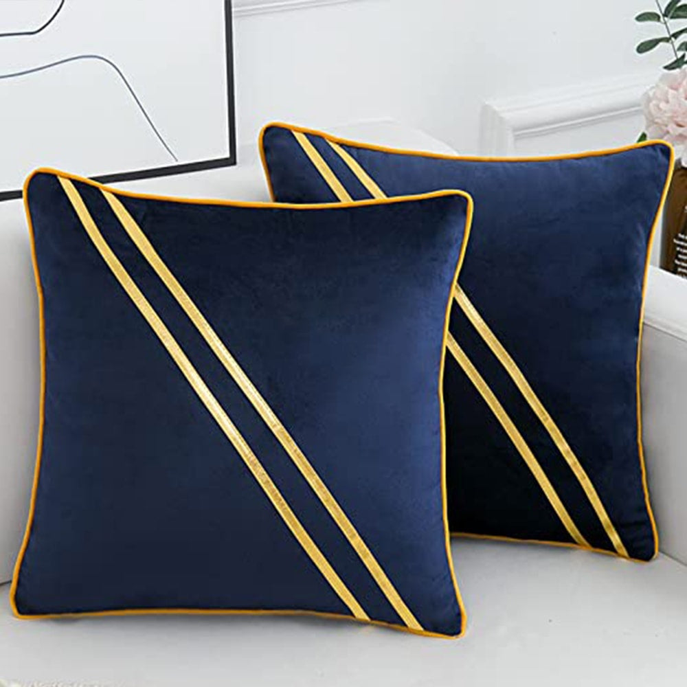 Pack of 2 Premium Diagonal Line Velvet Cushion Covers - Blue โ Cushion Covers price in Pakistan