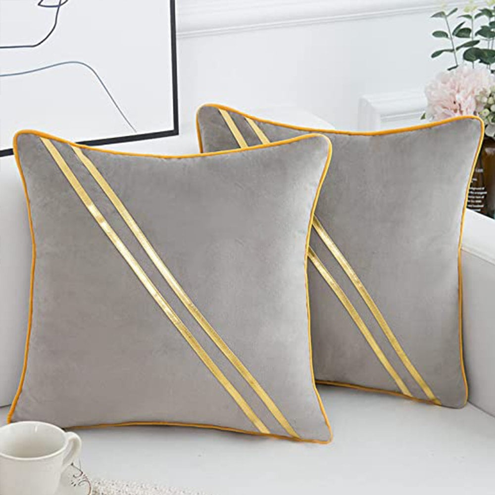 Pack of 2 Premium Diagonal Line Velvet Cushion Covers - Grey โ Cushion Covers price in Pakistan