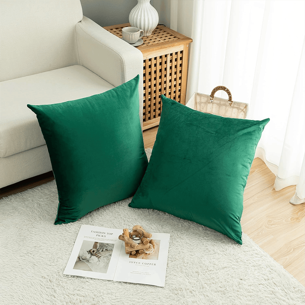 Pack of 5 Premium Velvet Cushion Covers - Dark Green — view 2