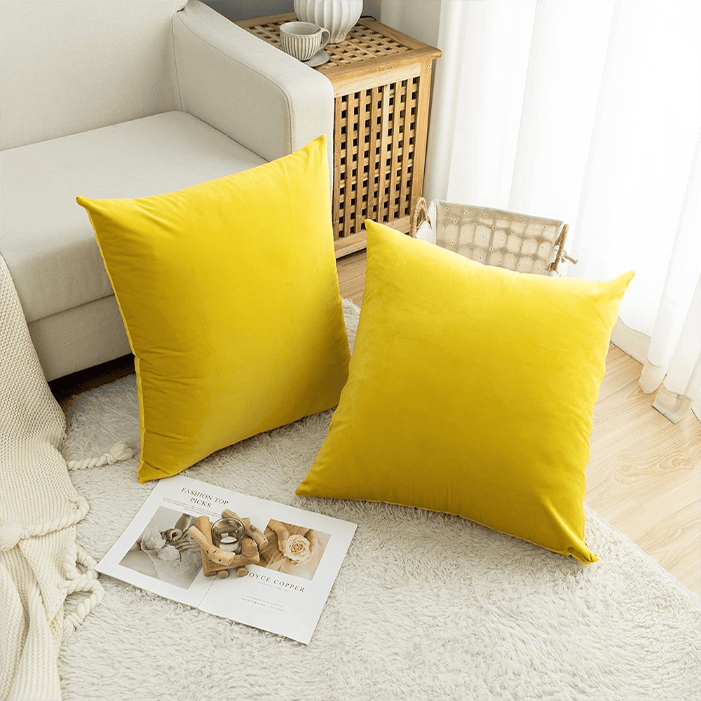 Pack of 5 Premium Velvet Cushion Covers - Yellow — view 2