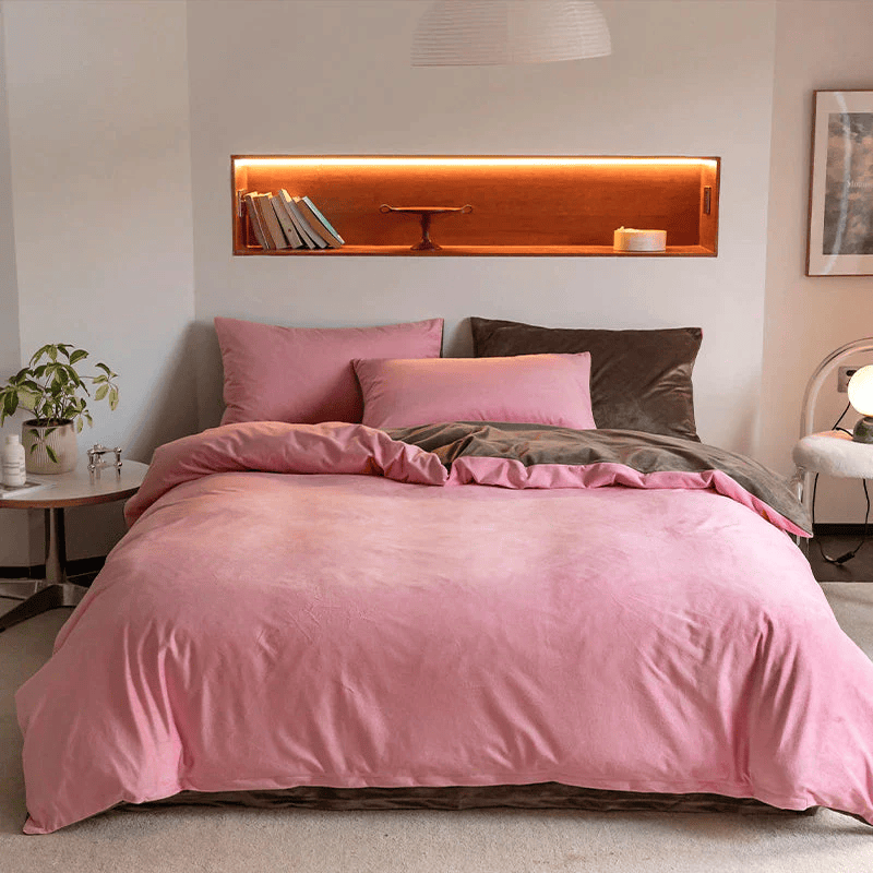 Reversible Velvet Duvet Cover - Light Pink & Brown β Duvet Covers price in Pakistan