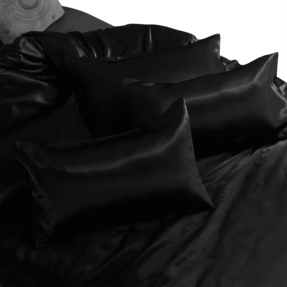 Satin Silk Duvet Cover Set - Black — view 3