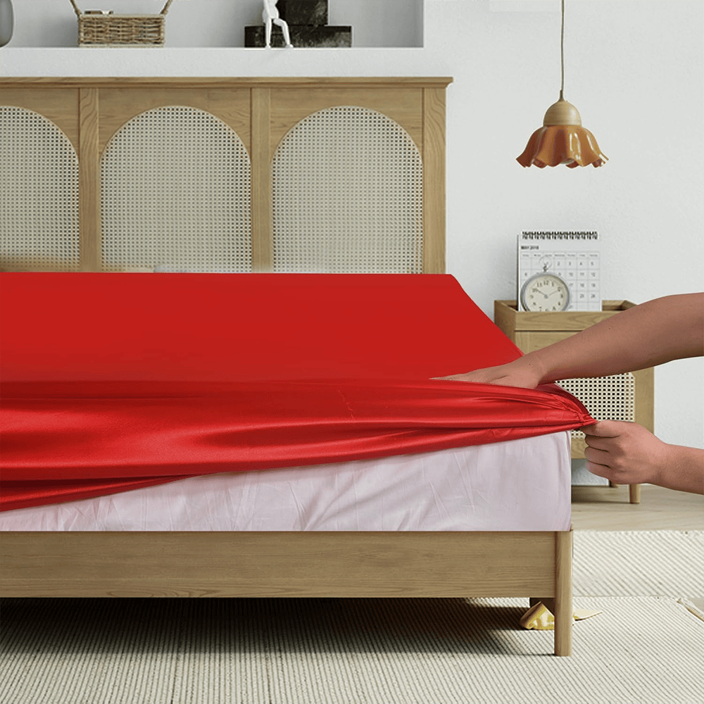 Satin Silk Duvet Cover Set - Coral Red — view 2