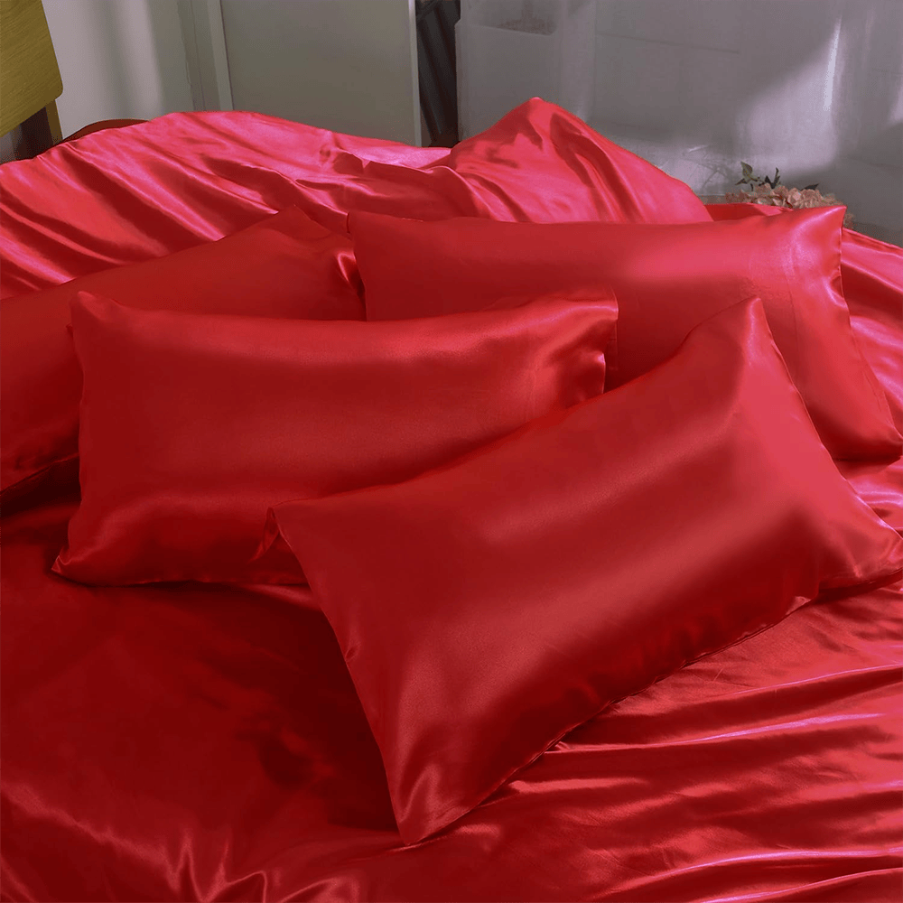 Satin Silk Duvet Cover Set - Coral Red — view 3