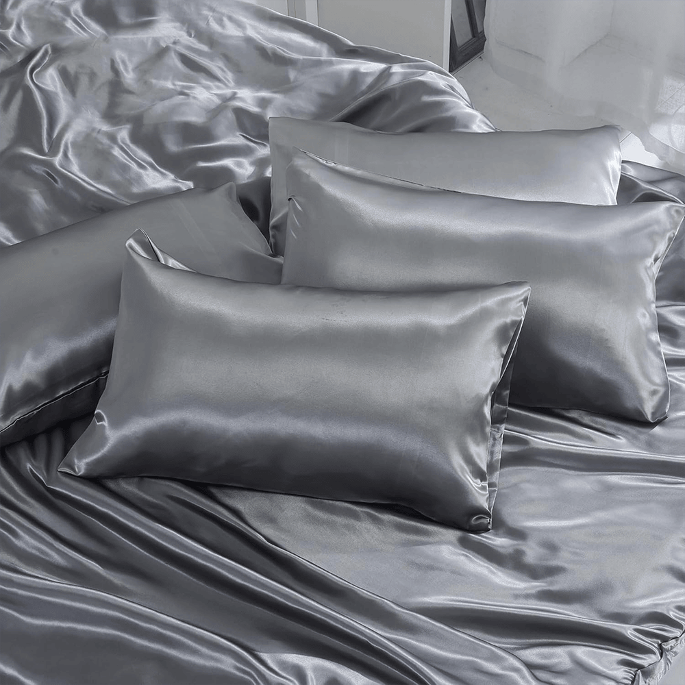 Satin Silk Duvet Cover Set - Grey — view 2