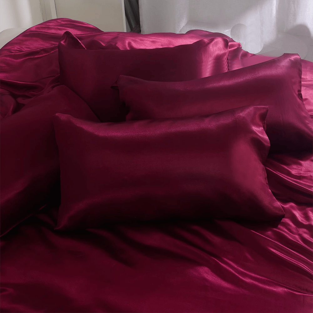 Satin Silk Duvet Cover Set - Maroon — view 2