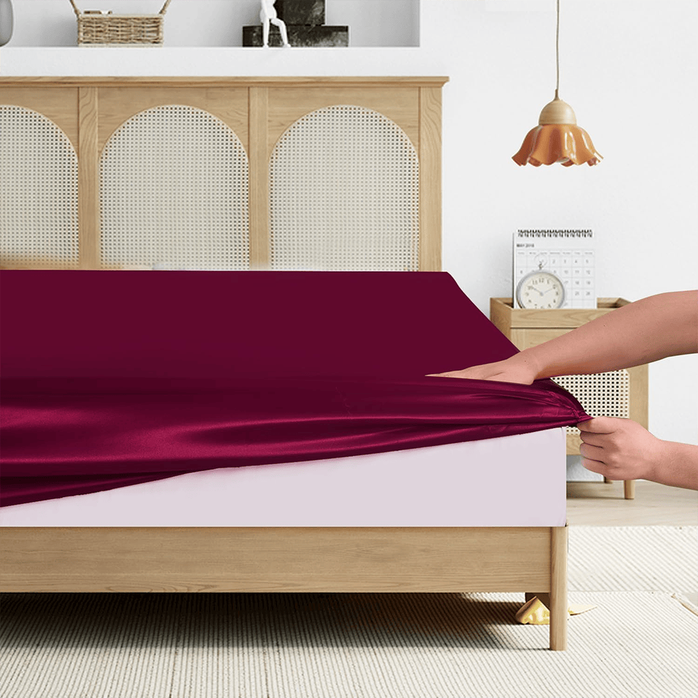 Satin Silk Duvet Cover Set - Maroon — view 3