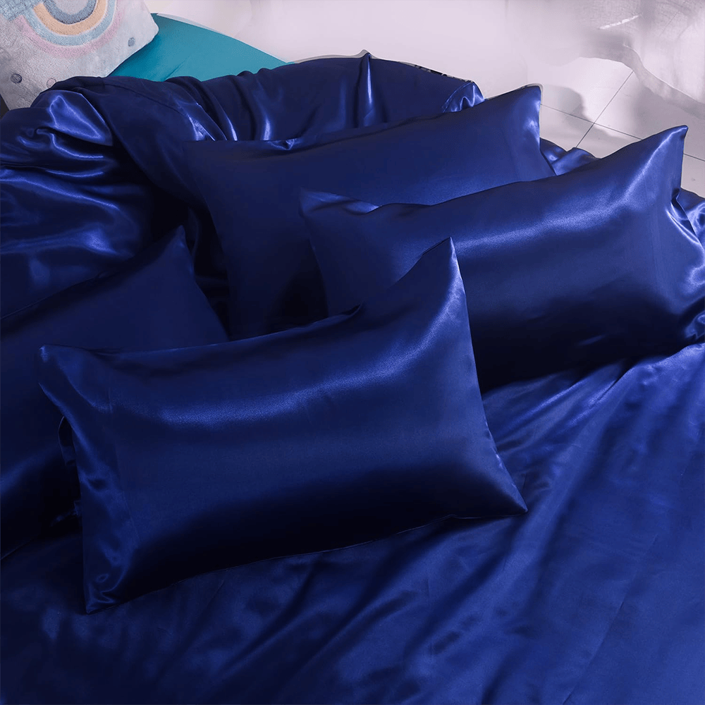 Satin Silk Duvet Cover Set - Navy Blue — view 2