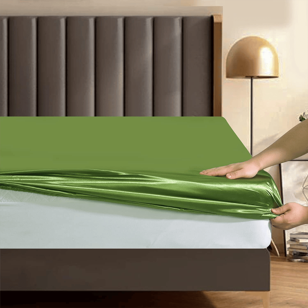 Satin Silk Duvet Cover Set - Olive Green — view 2