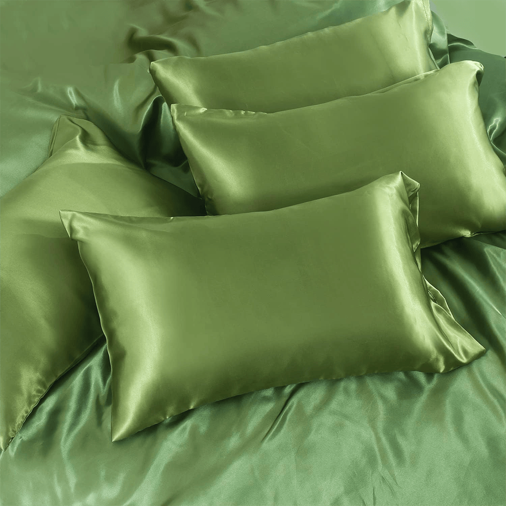Satin Silk Duvet Cover Set - Olive Green — view 3