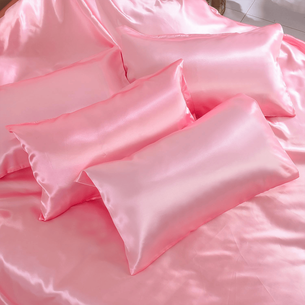 Satin Silk Duvet Cover Set - Pink — view 3