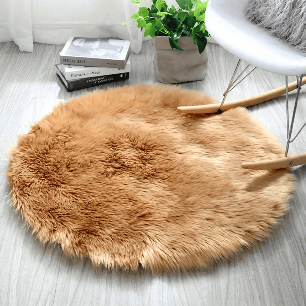 Fluffy Faux Fur Mat - Round Shape - Brown — Faux Fur Mats price in Pakistan