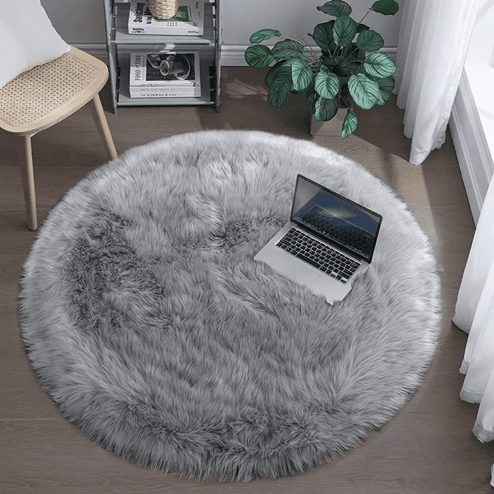 Fluffy Faux Fur Mat - Round Shape - Grey — Faux Fur Mats price in Pakistan
