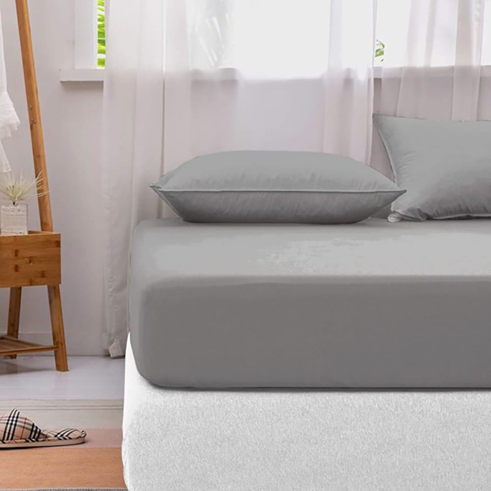 Cotton Fitted Sheet - Grey - TC 150 — Fitted Bed Sheets price in Pakistan