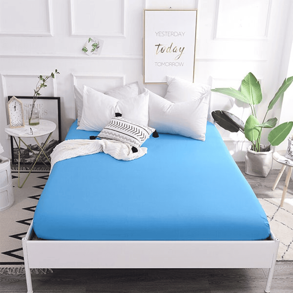 Cotton Fitted Sheet - Lake Blue - TC 150 — Fitted Bed Sheets price in Pakistan