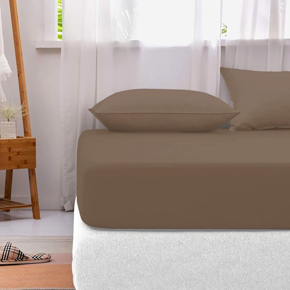 Cotton Fitted Sheet - Light Brown - TC 150 — Fitted Bed Sheets price in Pakistan