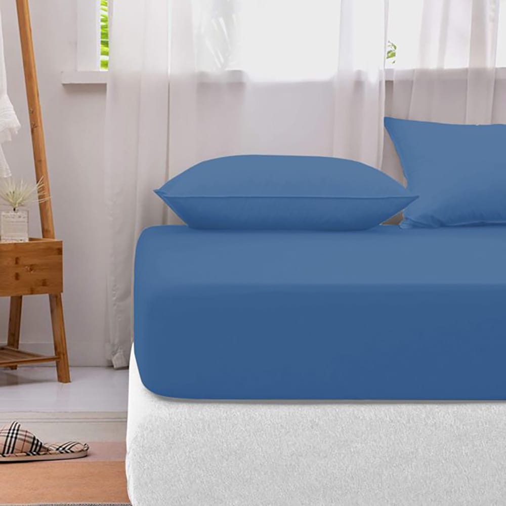 Cotton Fitted Sheet - Niagara Blue - TC 150 — Fitted Bed Sheets price in Pakistan