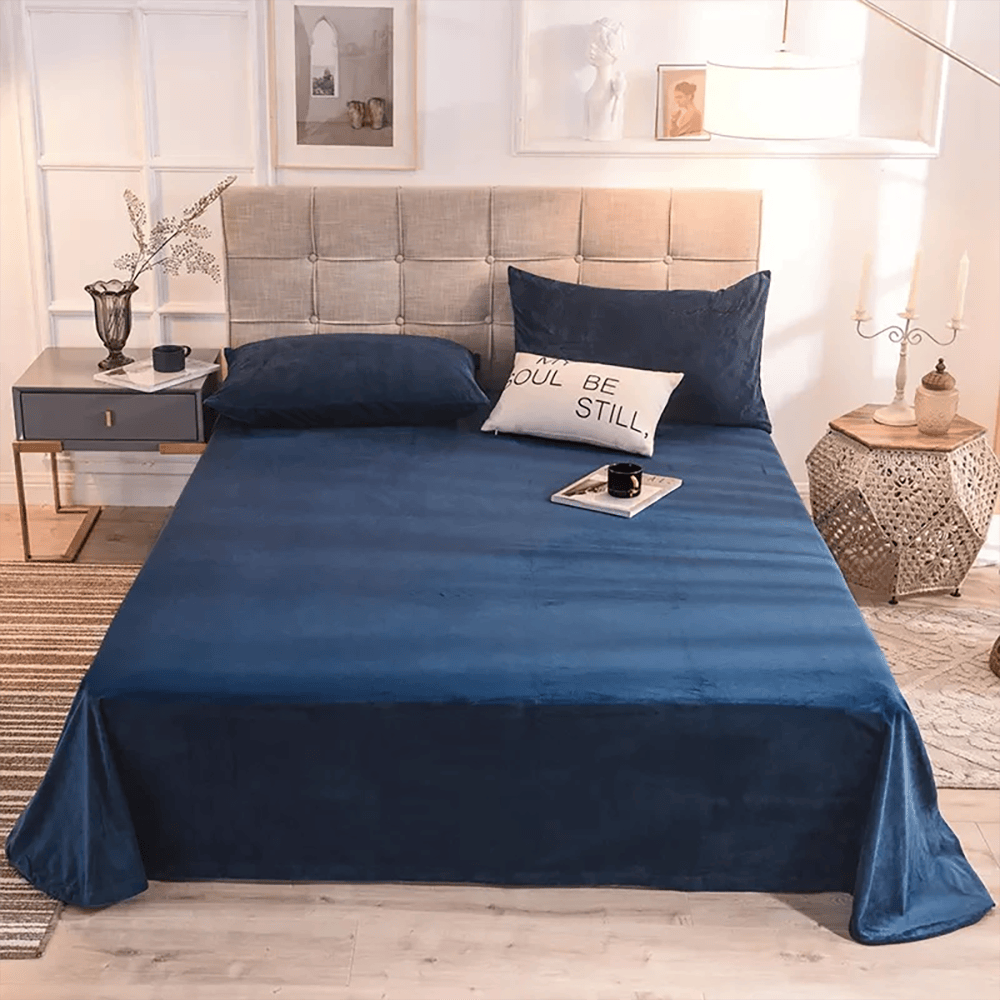 Velvet Flat Bed Sheet - Dark Blue — Flat Sheets price in Pakistan