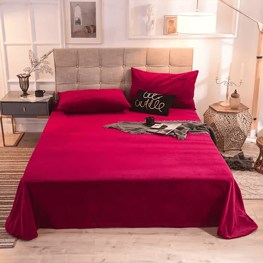 Velvet Flat Bed Sheet - Red — Flat Sheets price in Pakistan
