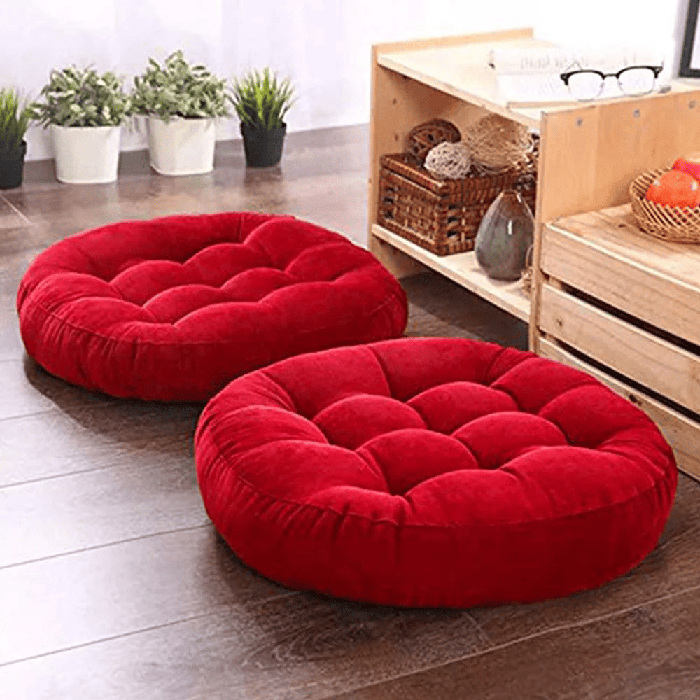 Premium Round Shape Velvet Floor Cushions โ Red โ Floor Cushions price in Pakistan