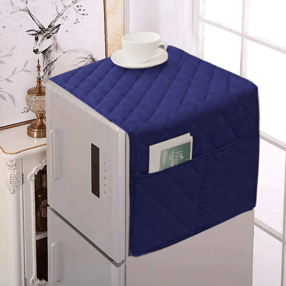 Ultrasonic Quilted Fridge Cover With Side Pockets – Blue — Fridge Covers price in Pakistan