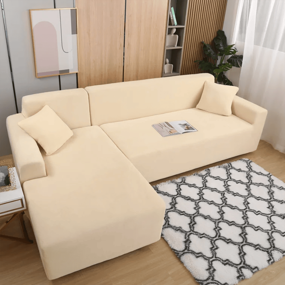 L-Shape Fitted Jersey Sofa Cover - Beige — Jersey Sofa Covers price in Pakistan