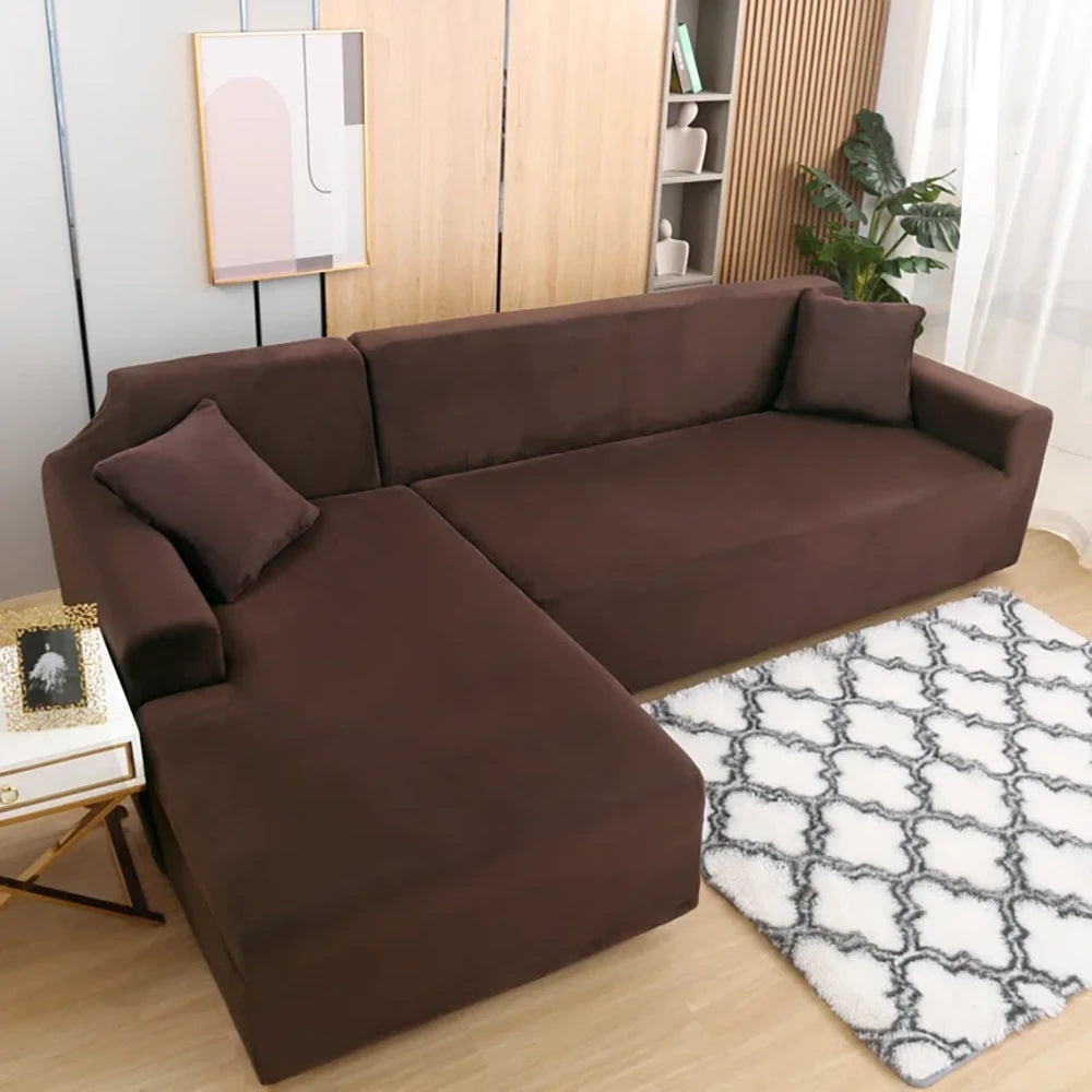 L-Shape Fitted Jersey Sofa Cover - Brown — Jersey Sofa Covers price in Pakistan