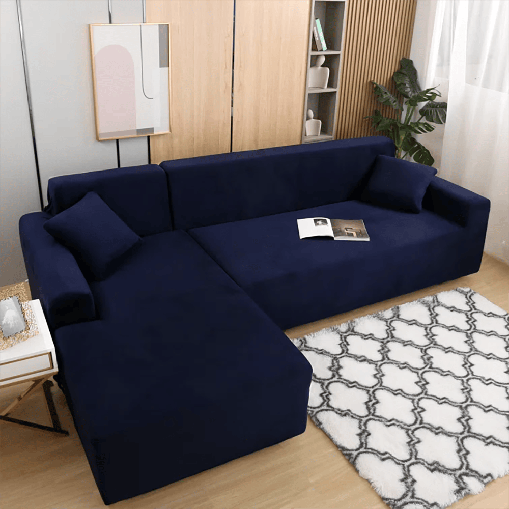 L-Shape Fitted Jersey Sofa Cover - Dark Blue — Jersey Sofa Covers price in Pakistan