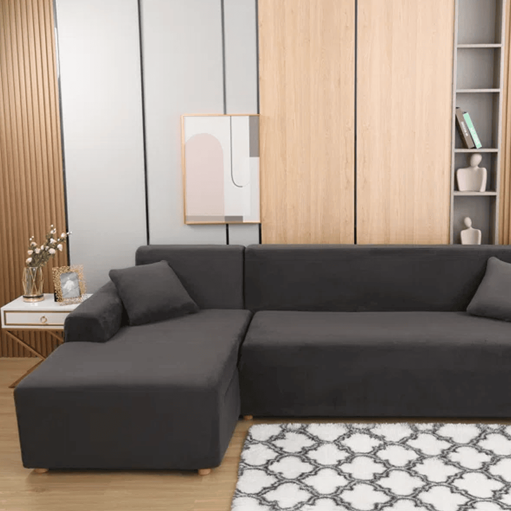 L-Shape Fitted Jersey Sofa Cover - Grey — view 2